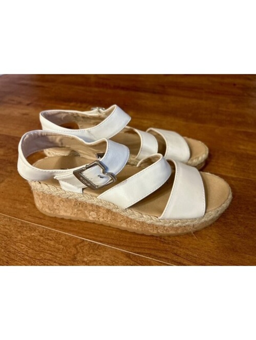 Dr. Scholl's White Wedge Sandals Adjustable Buckle Size W 8